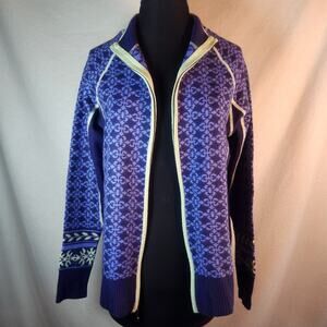 Merino Wool Acrylic Blend Cabela's‎ Medium Zip Sweater Fair Isle  Blue/Lime